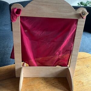 Sarah’s silks Wooden Puppet Theater with Red Curtain